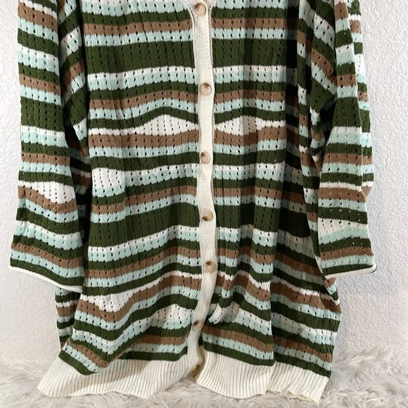 BLOOMCHIC Striped Contrast Button Up Hollow Out Cardigan Size 5X NEW - Picture 6 of 16